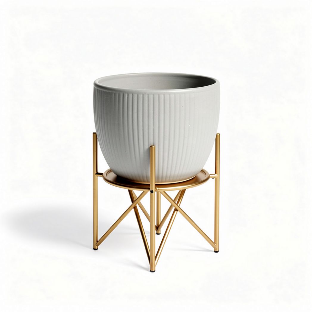 Doniczka ceramiczna na stojaku metalowym do uprawy roślin - 20 x 20 x 25cm